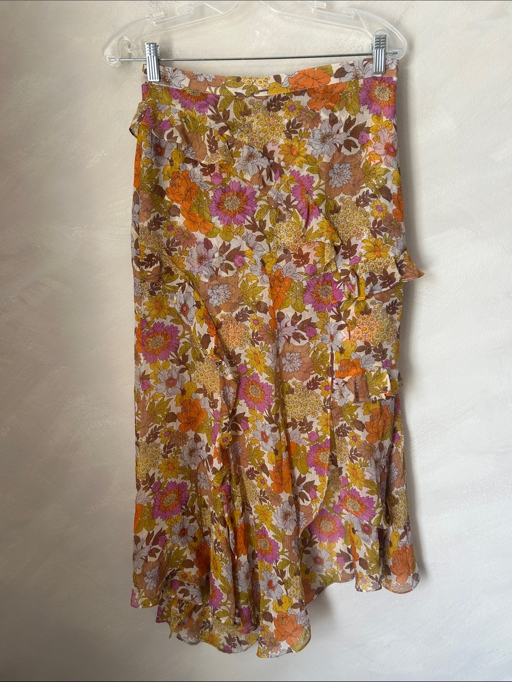 Veronica beard Elenora silk layered floral ruffle midi skirt sz 4 - Picture 4 of 11